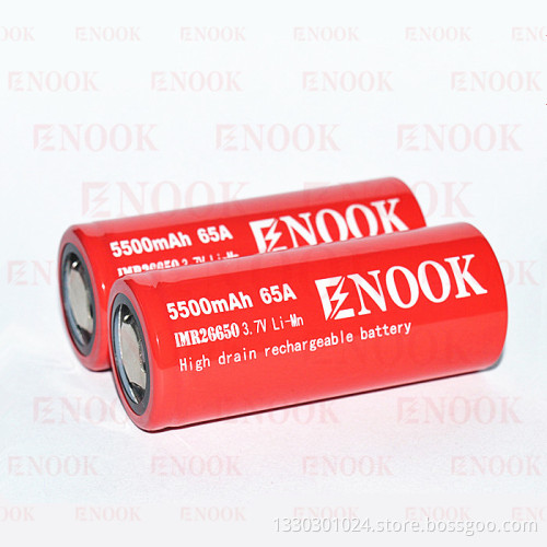 enook 26650 5500mAh 65A high drain 3.7V rechargeable battery with flat top for e-cigars vaping mod